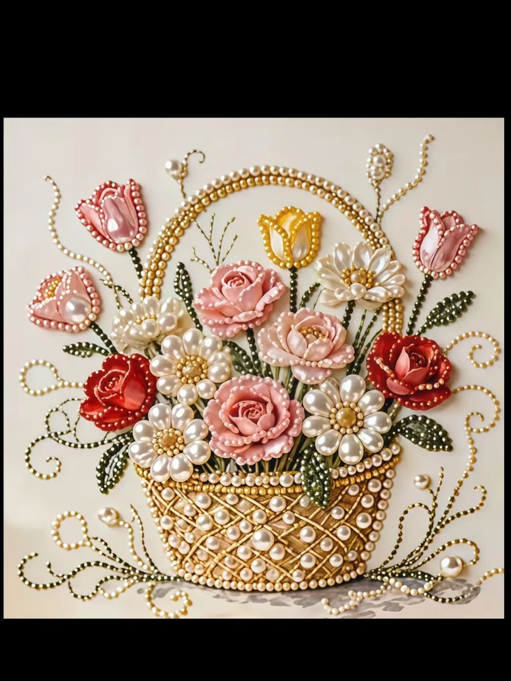 Diamond/ Pearl art kit Beaded Floral Basket Wall Art new 12” x 12”